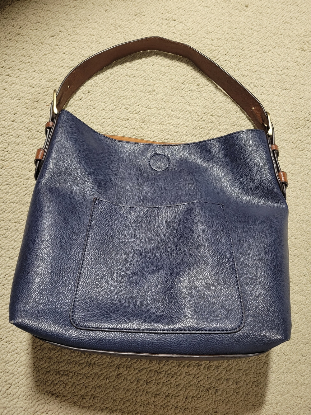 Joy Susan Navy Leather Hobo Bag with Brown Strap